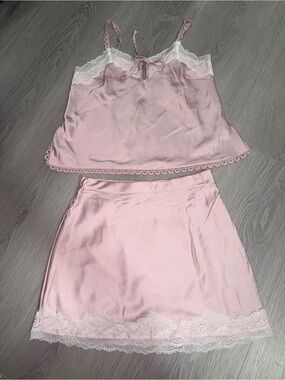 Kurious Blush Pink Satin Tank & Skirt Set